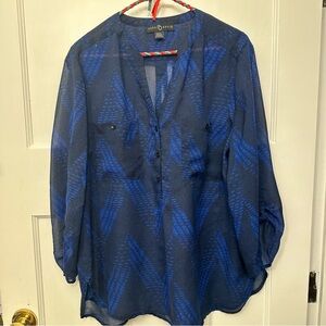 ⭐️ Fred David XL Navy and Royal Blue  Sheer Blouse